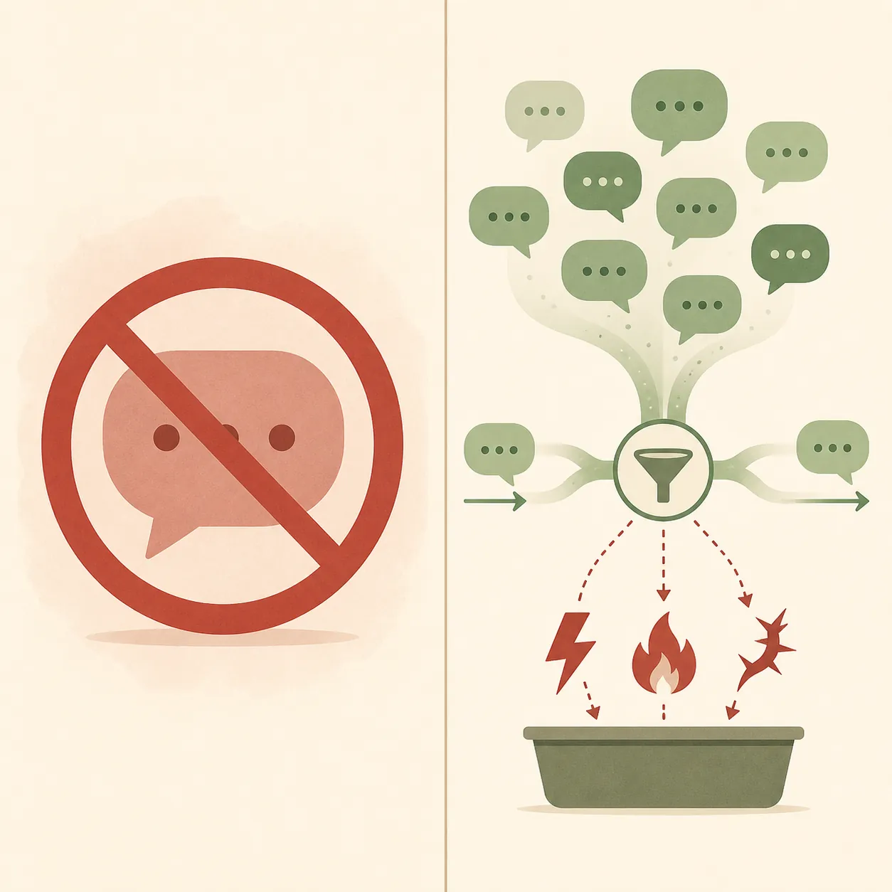 Side-by-side comparison of prohibited viewpoint suppression and neutral filtering of hostile conduct from public comments