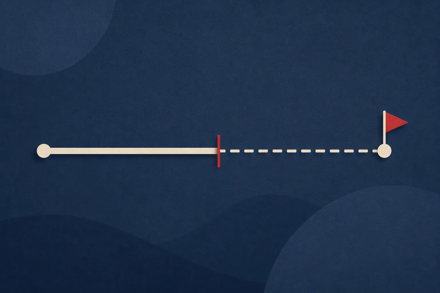 Minimal timeline showing a funded segment, a red marker, and a dashed extension ending at a red flag