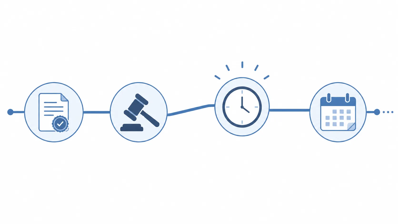 Procedural litigation timeline showing filing, motion practice, pending deadlines, and a scheduled conference