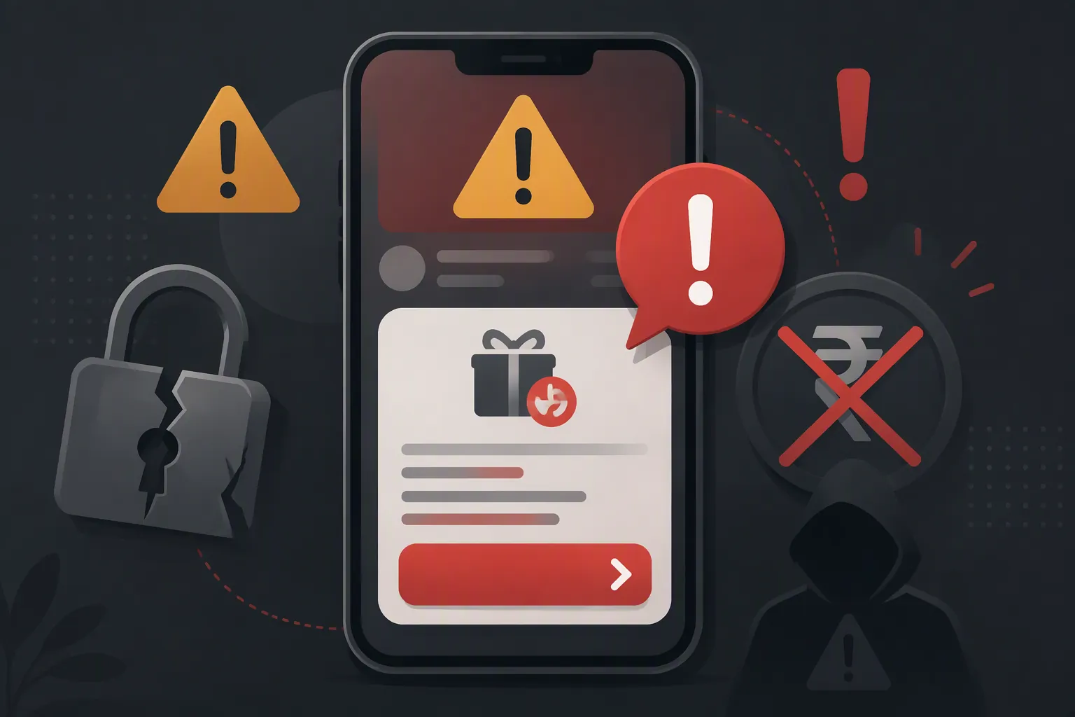 Smartphone showing a suspicious fake refund claim warning