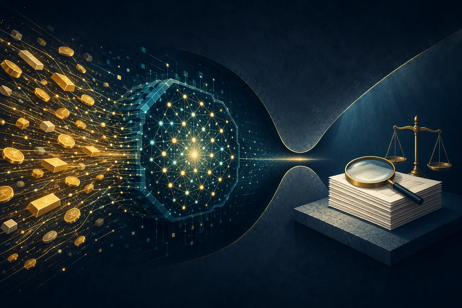 Golden AI capital flows through a bottleneck toward legal documents under verification
