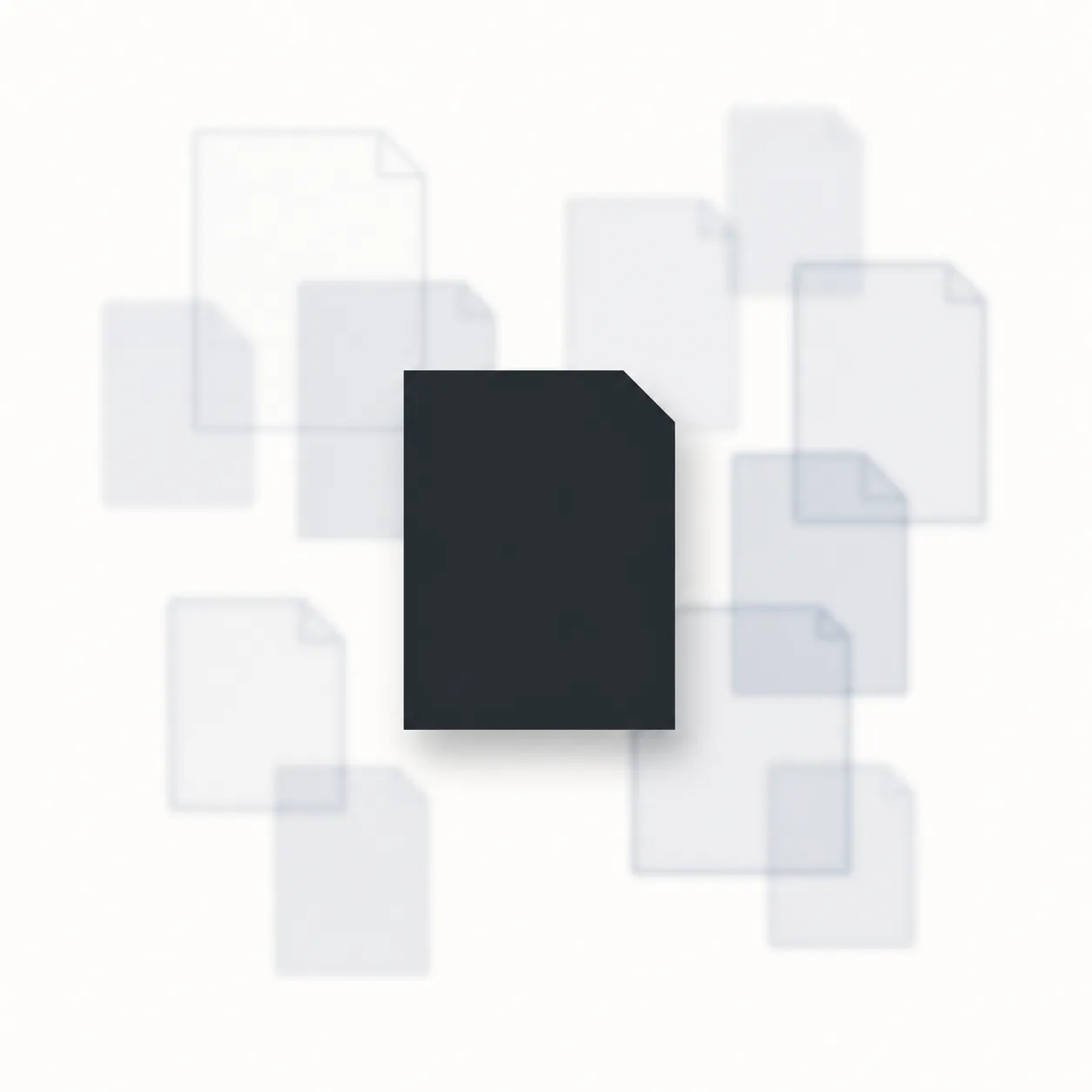 Single sharp verified document surrounded by blurred duplicate document outlines
