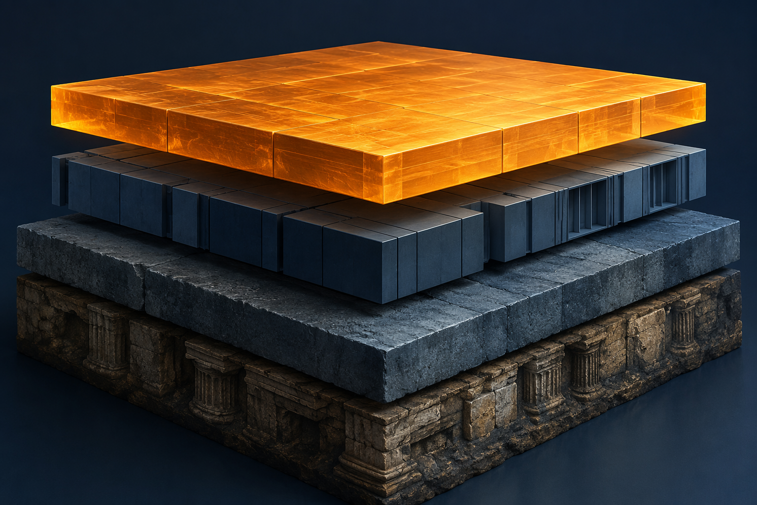 Abstract illustration of four stacked legal layers