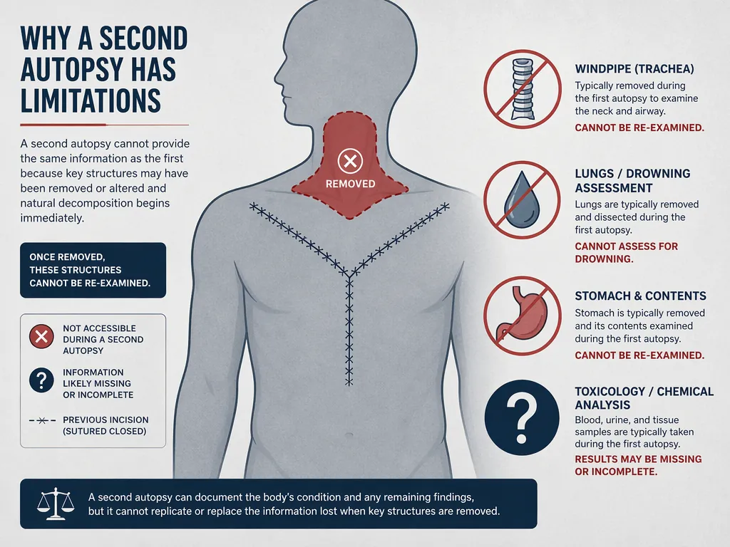 Anatomical diagram showing structures inaccessible during a second autopsy after prior removal