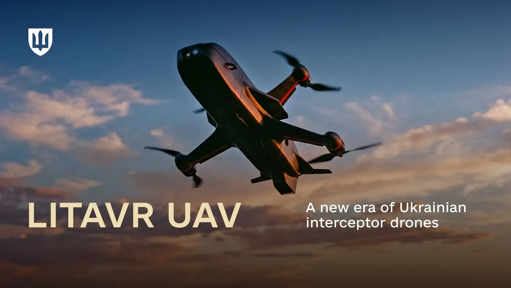 Ukrainian LITAVR counter-drone interceptor UAV shown outdoors