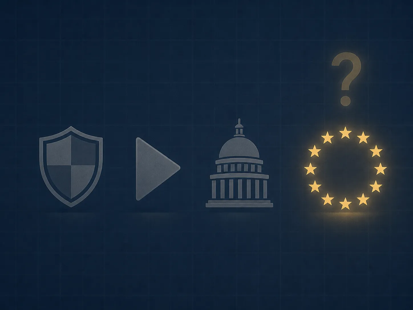 Four regulatory symbols with the EU-style star ring highlighted as the uncertain disclosure hook