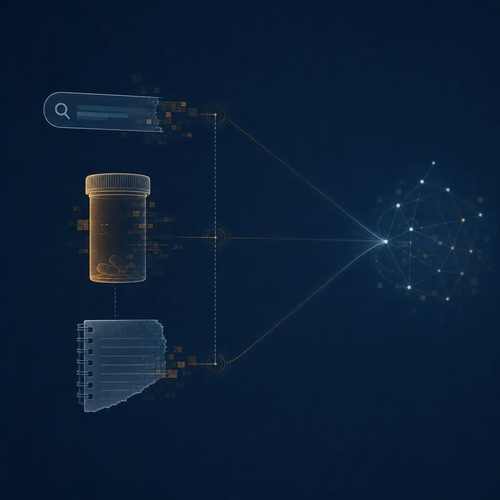 Digital search, prescription, and note artifacts connected as sequential evidence