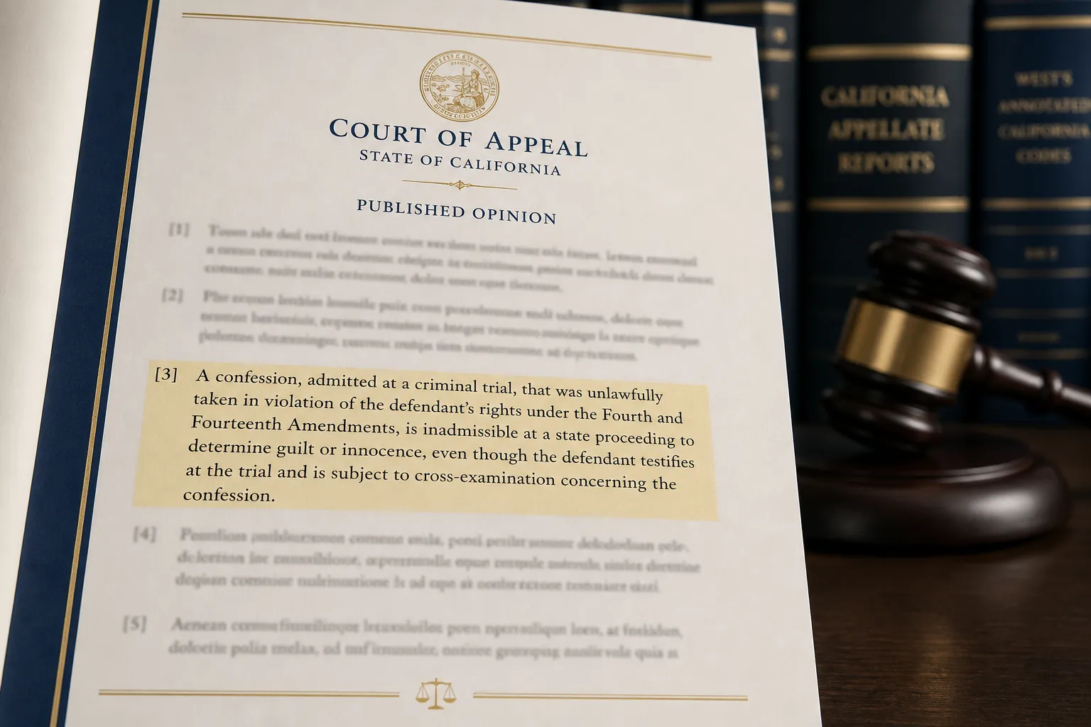 California Court of Appeal opinion with one authentic highlighted paragraph surrounded by distorted fabricated text