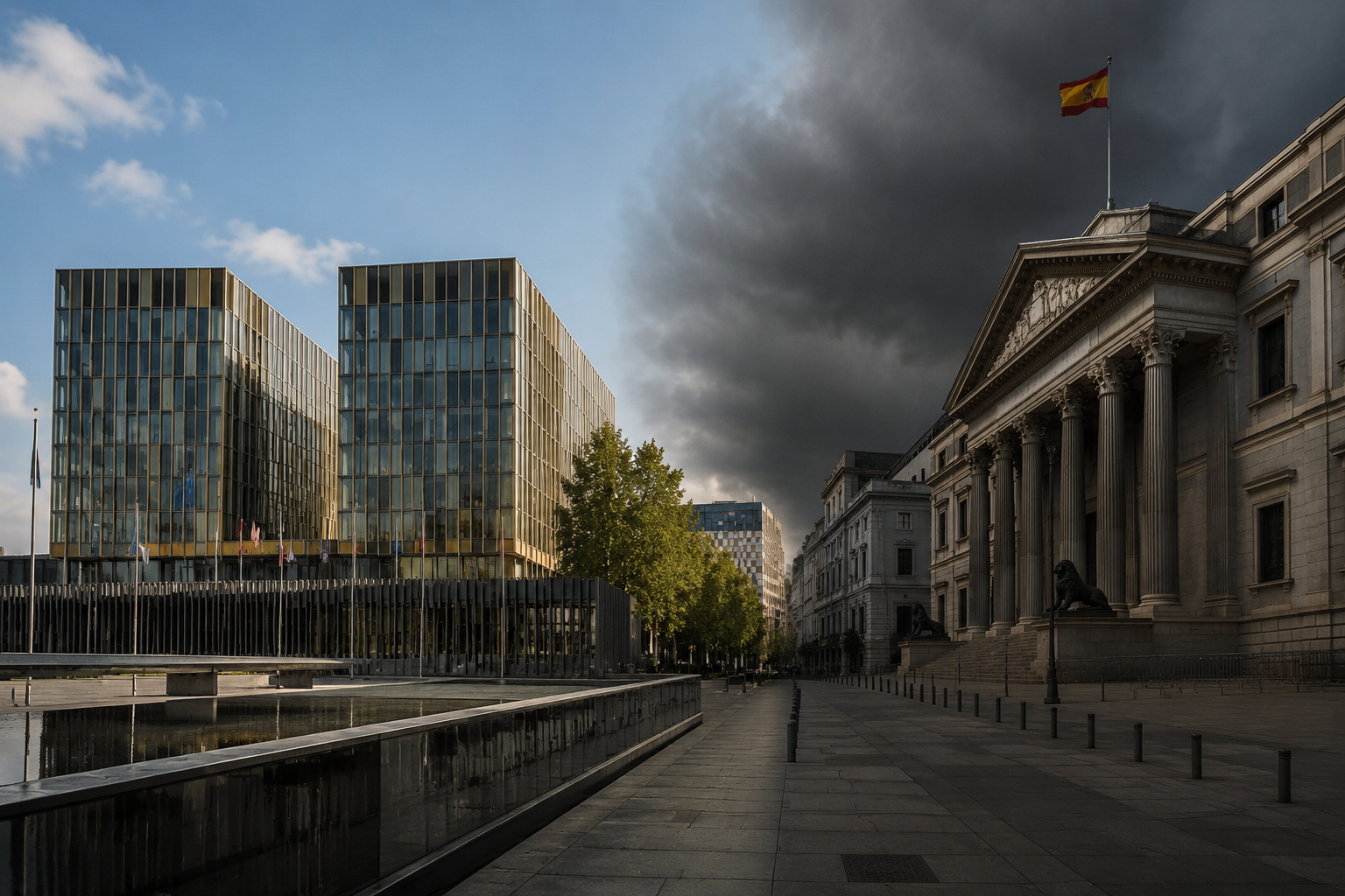 CJEU building in Luxembourg contrasted with the Spanish Congress in Madrid