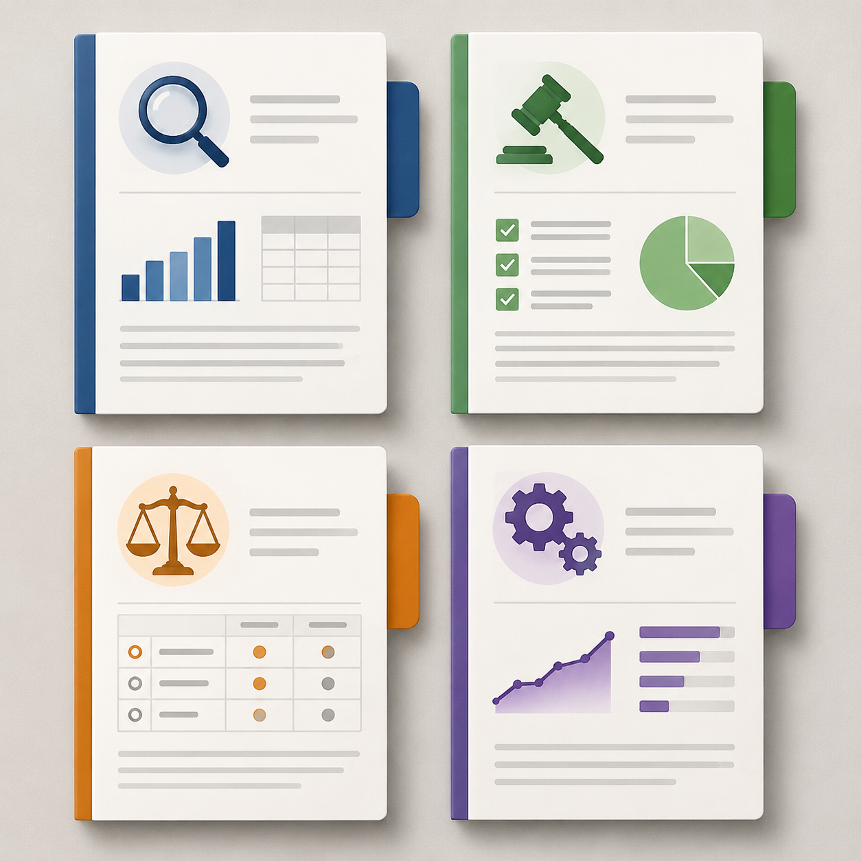 Four study documents representing the Stanford benchmark, AI-Powered Lawyering study, SCALL comparison, and VALS benchmark