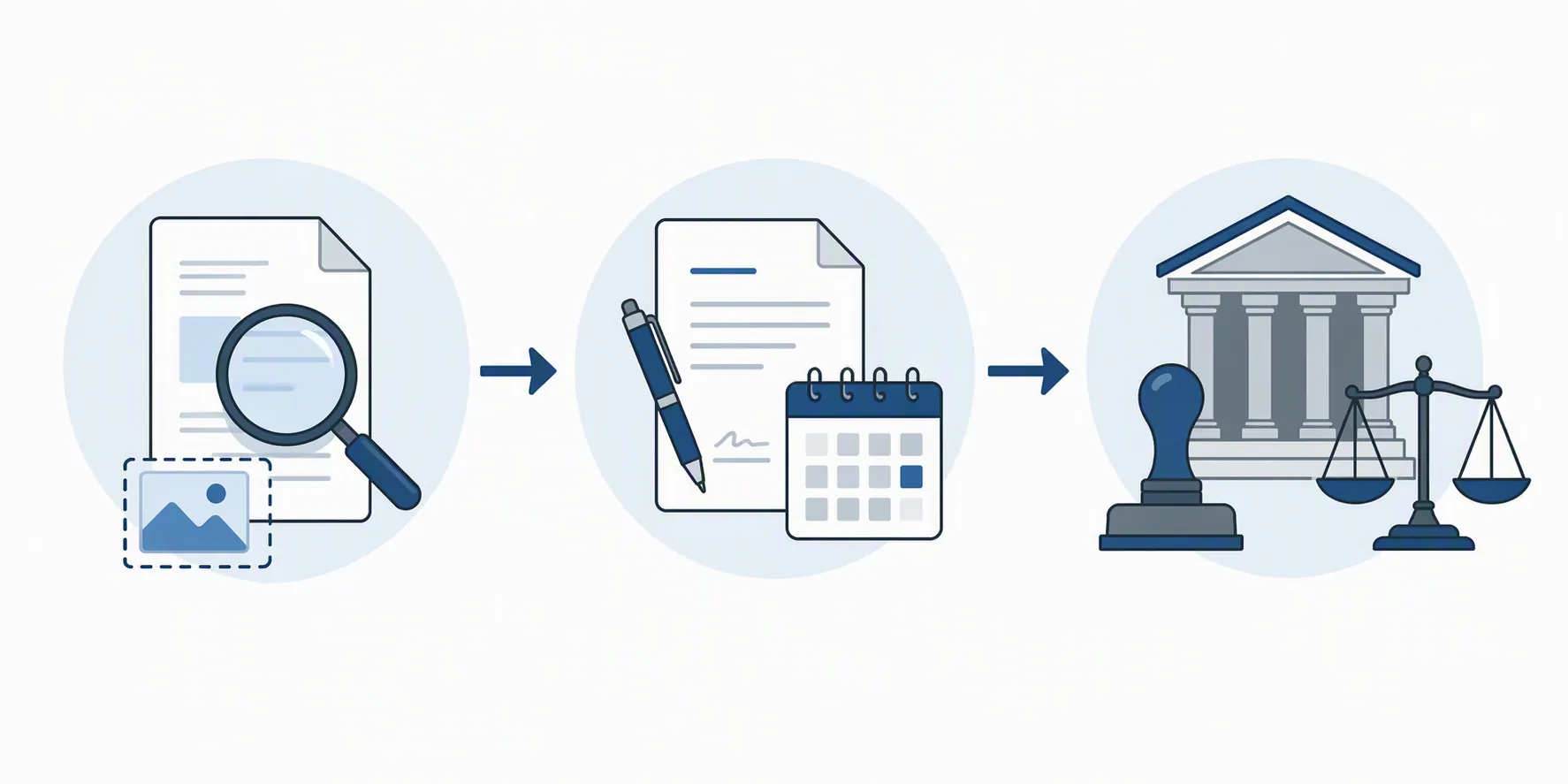 Three-stage flow from evidence preservation to written claim to enforcement escalation