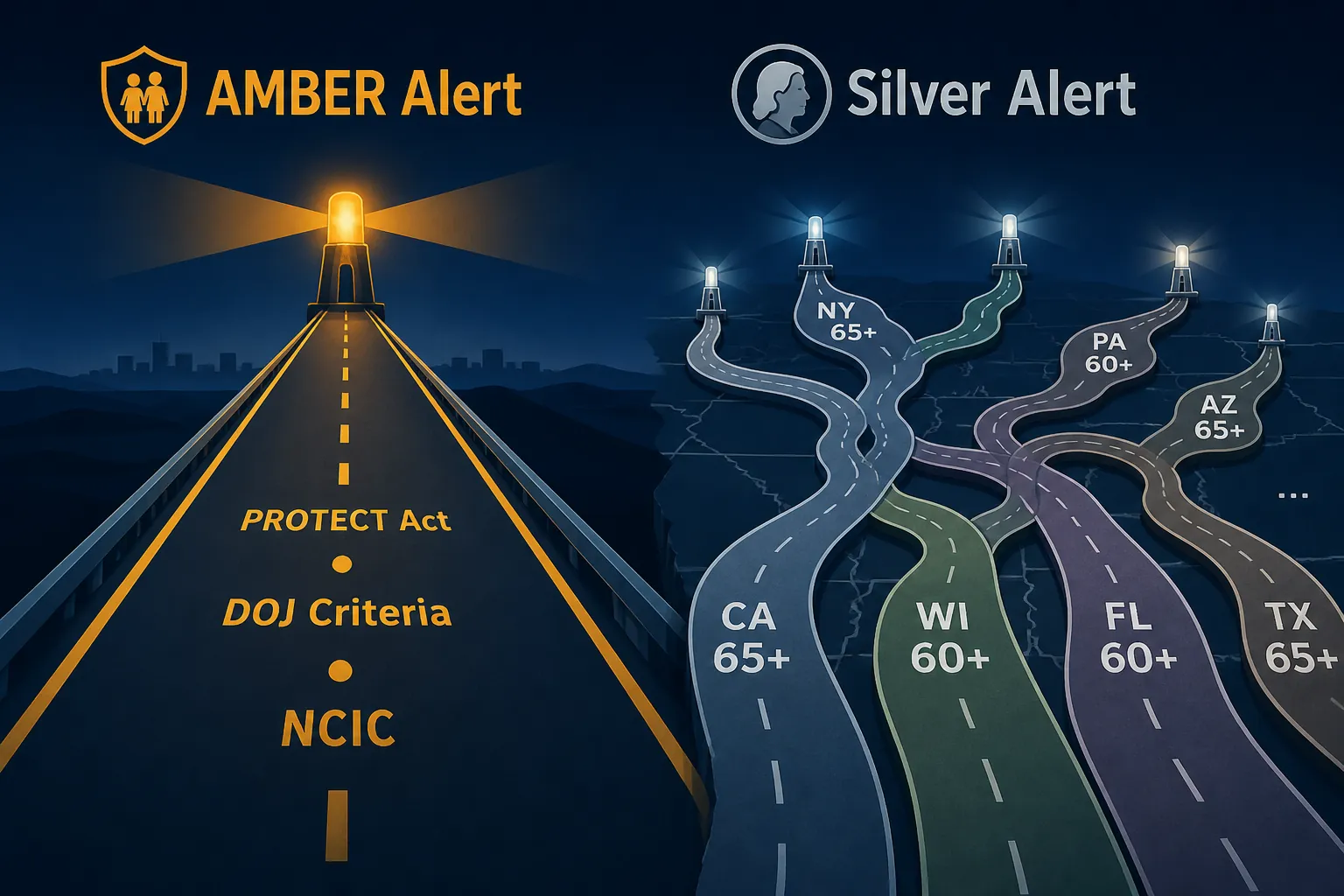 AMBER and Silver Alert legal requirements compared