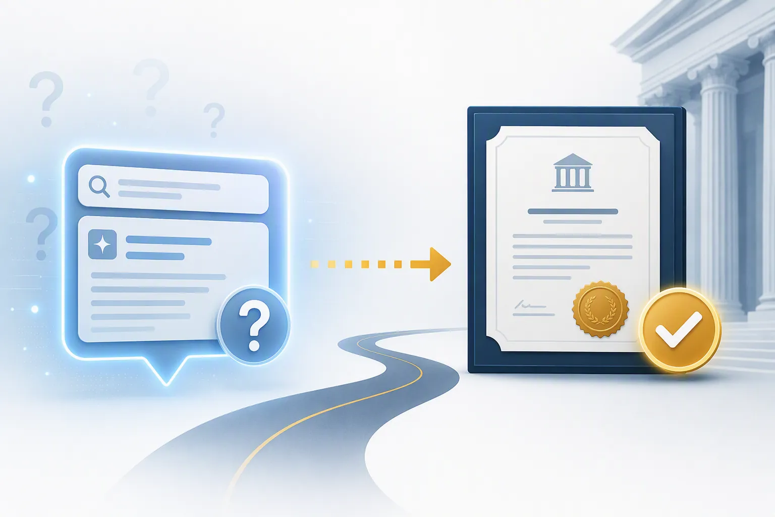 Digital search-result bubble leading to an official document with a verified seal