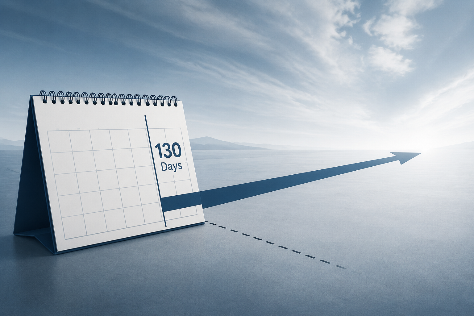 Calendar marked 130 Days with an arrow extending beyond the boundary into an undefined horizon