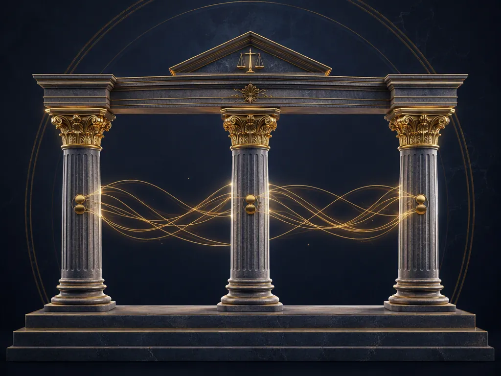 Three interconnected stone pillars representing an evidentiary legal framework