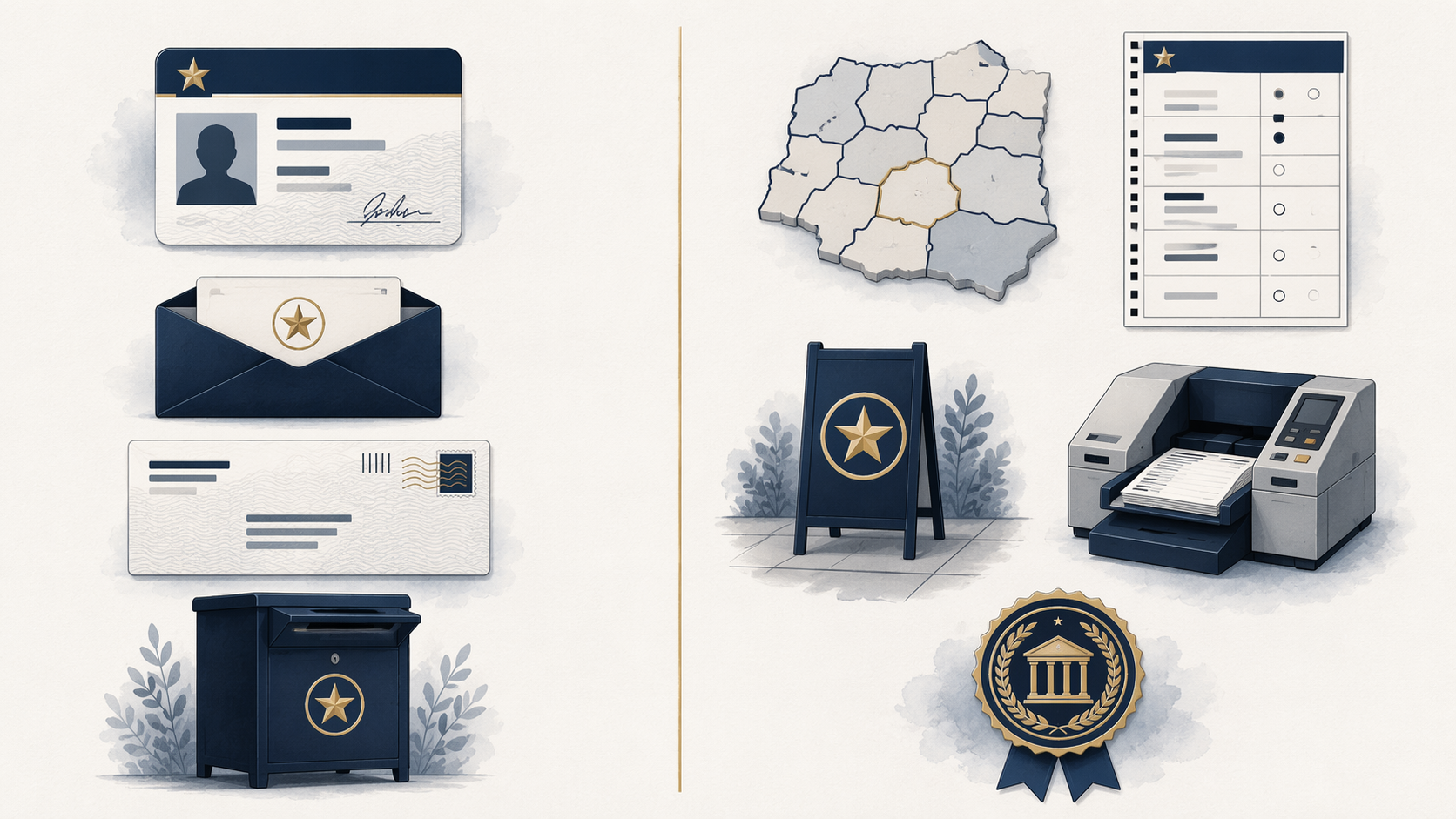 Editorial illustration of separate county election responsibilities for registration and tabulation.