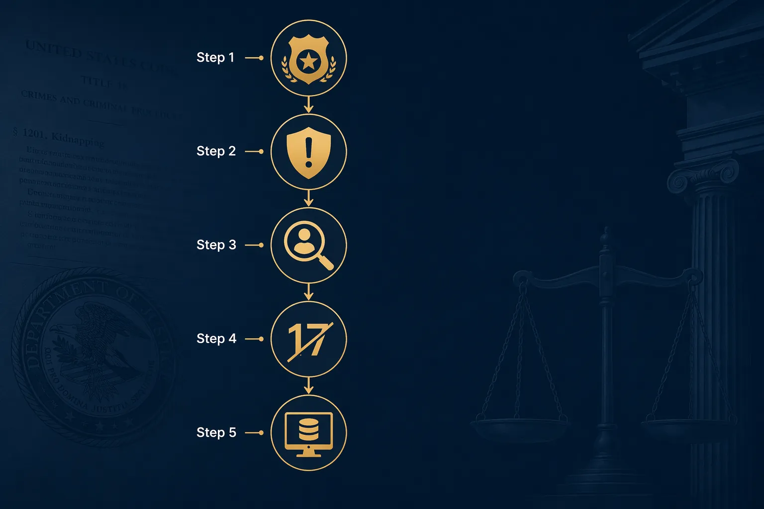 Five AMBER Alert criteria shown as connected procedural steps
