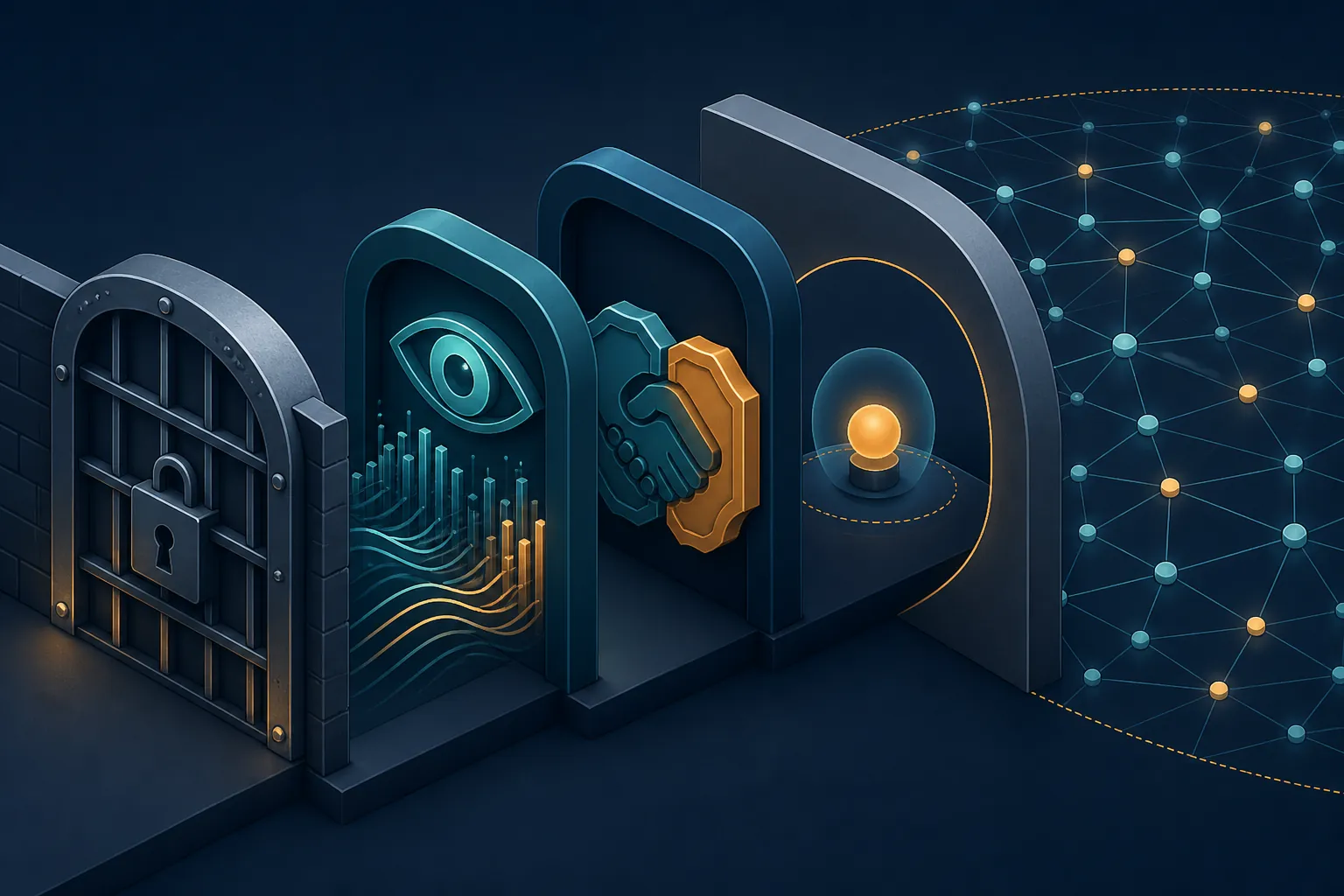 Four defense layers protecting an AI agent node with firewall, logging, integration, and boundary controls