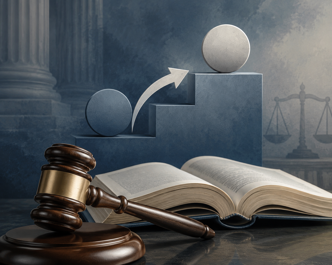 Gavel and New York penal code book with a one-step sentencing enhancement symbol
