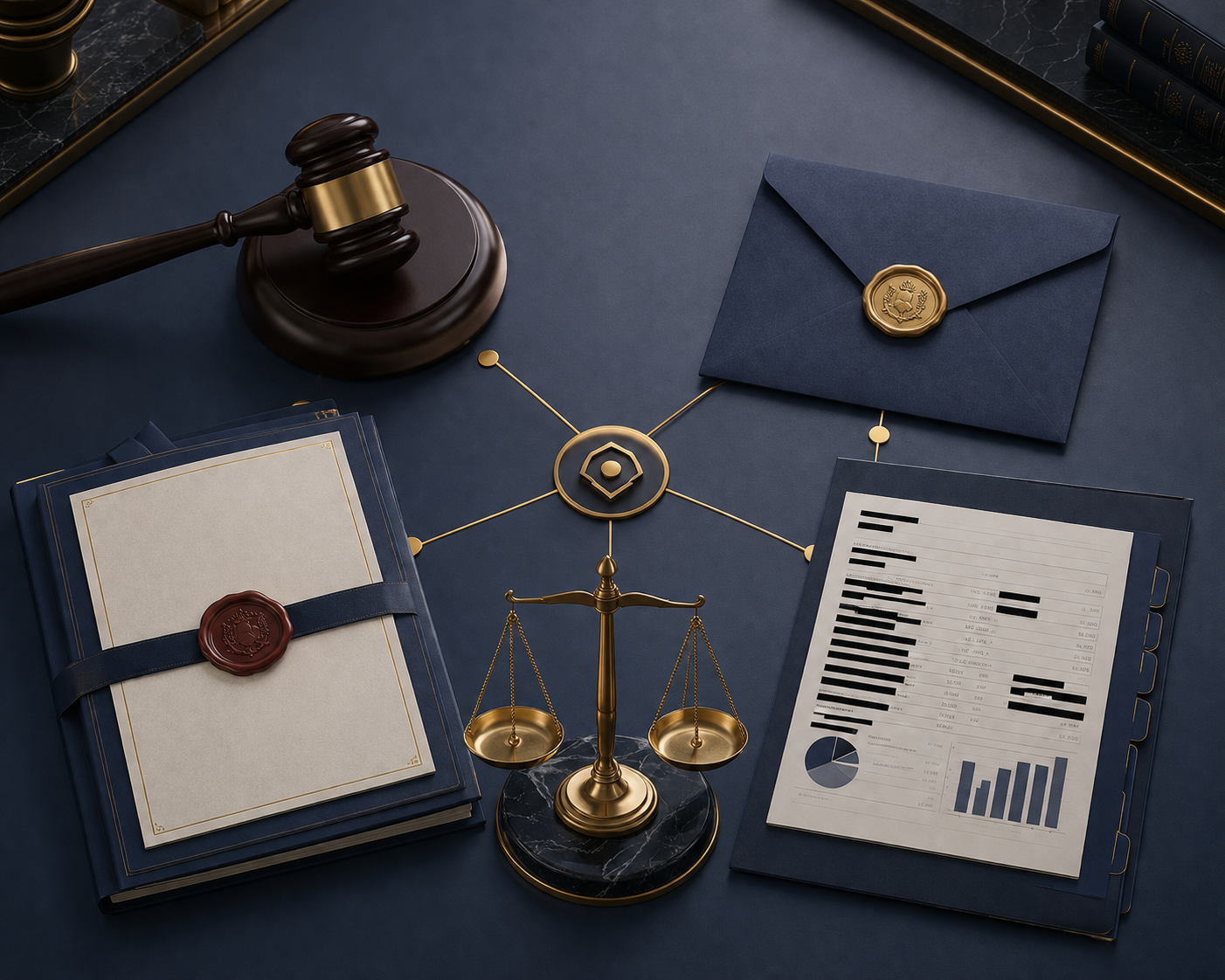 Interconnected legal mechanisms for celebrity divorce including private judging, NDAs, prenuptial agreements, arbitration, and redacted financial documents