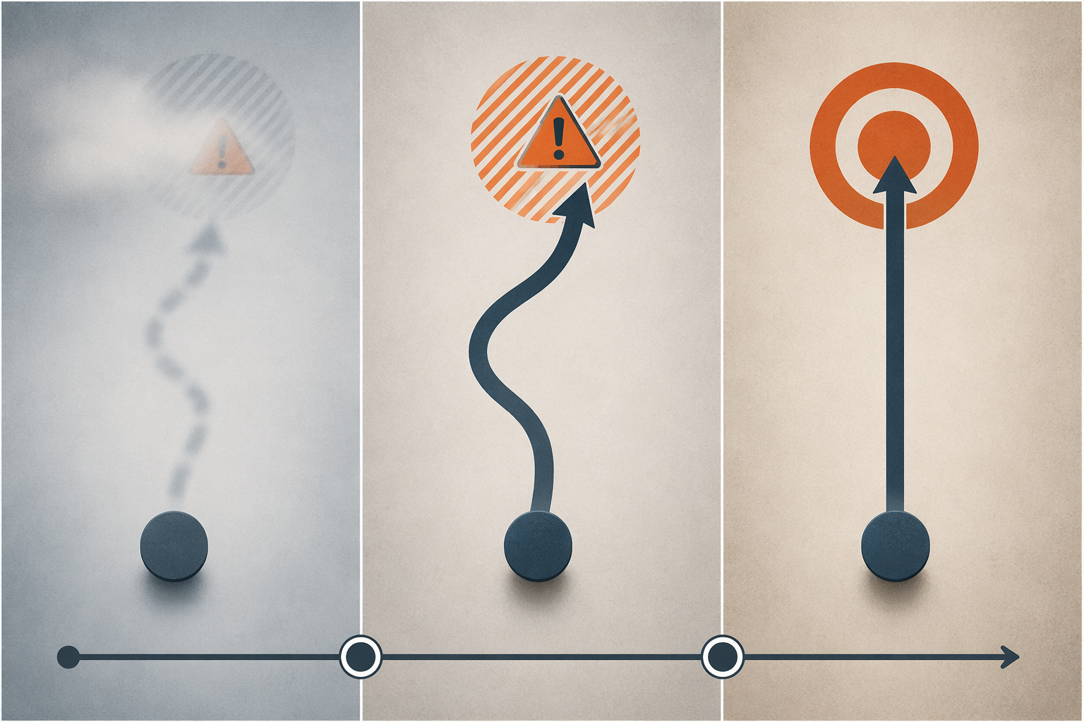 Conceptual illustration comparing criminal negligence, recklessness, and murder through arrow paths and hazard zones