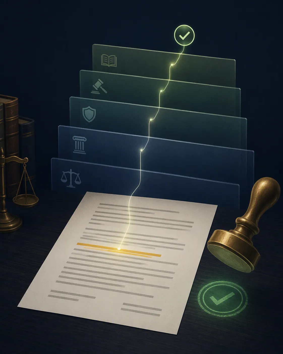 Sentencing document with highlighted passage traced to a verification checkmark