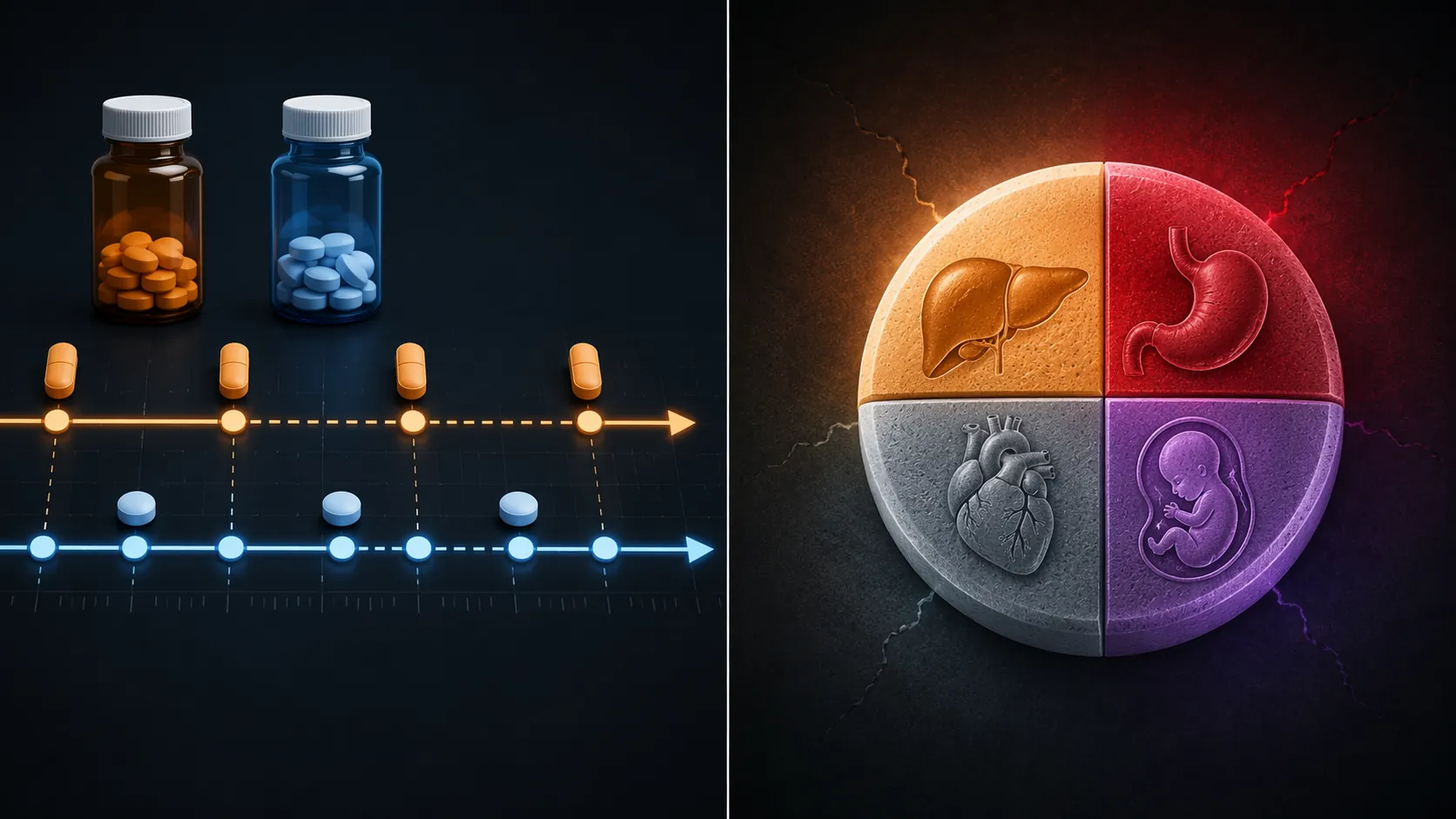 Comparison of staggered separate dosing from two bottles versus a single fixed-dose tablet with multiple warning zones