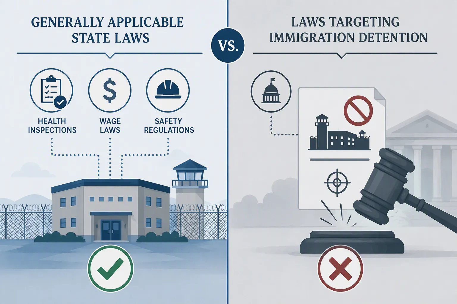 Comparison of generally applicable state police powers and targeted immigration detention restrictions