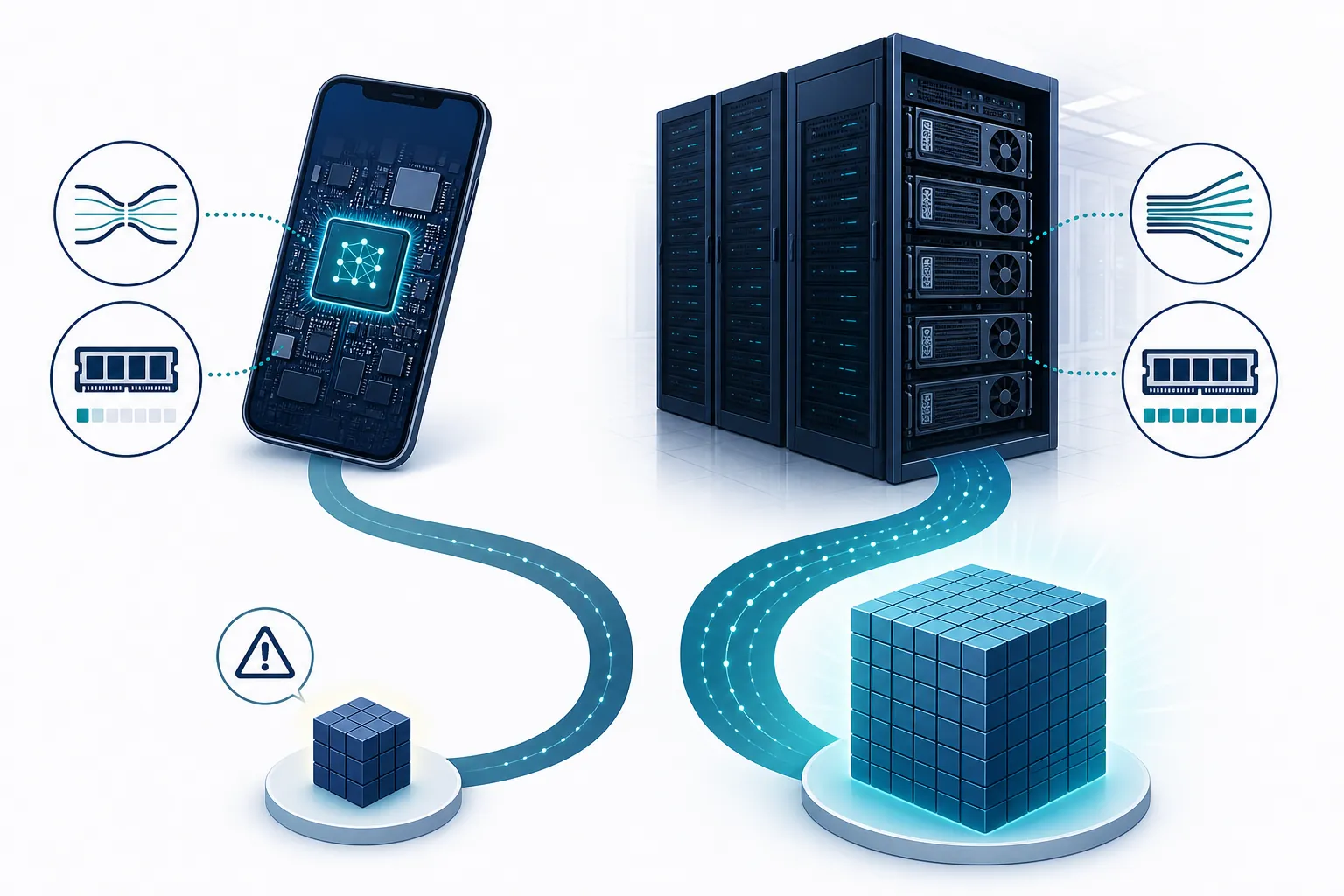 Comparison of smartphone AI chip bandwidth limits and datacenter server capacity