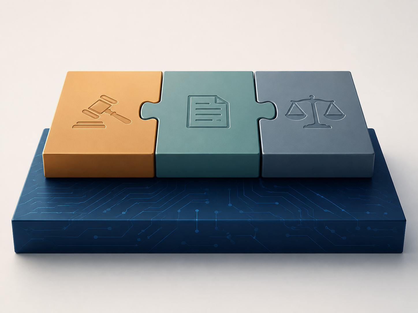 Two-layer AI stack illustration with a foundation layer supporting specialized legal modules