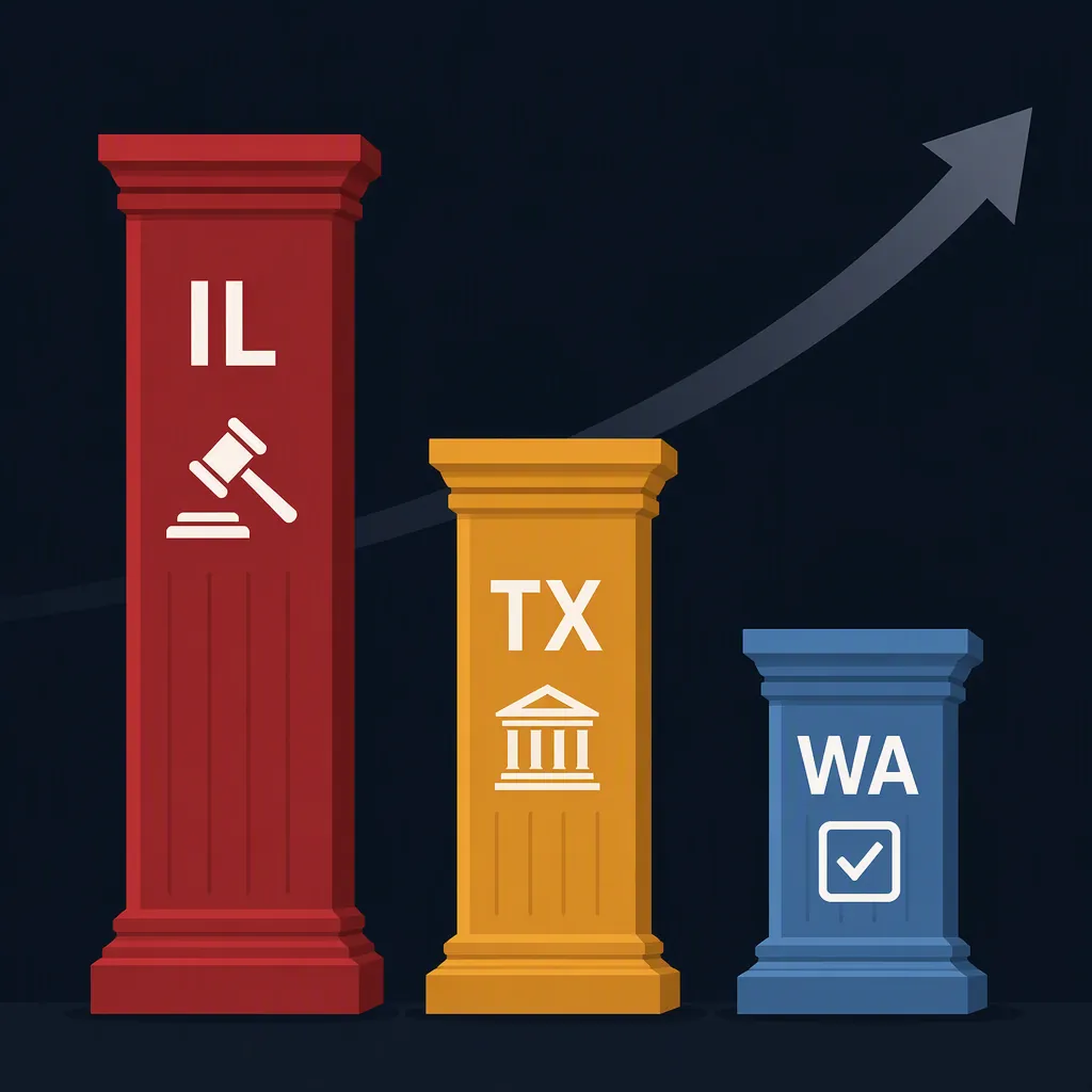 Risk comparison chart showing Illinois, Texas, and Washington biometric privacy exposure