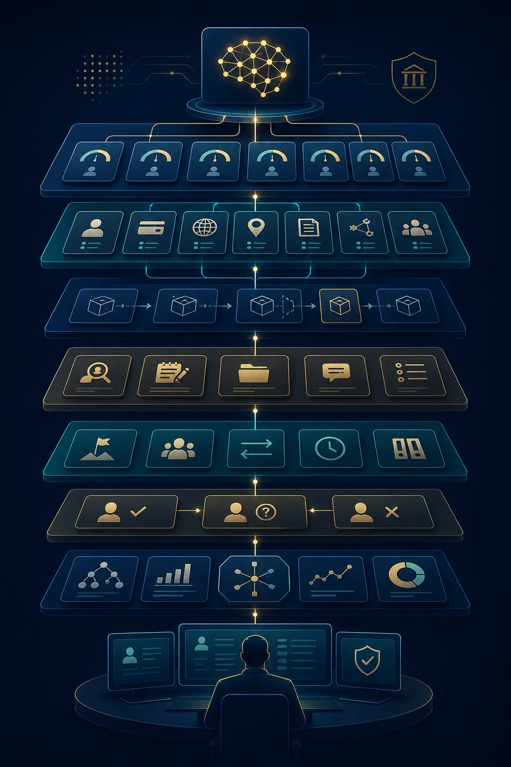 Retention layers for an AML account-closure defense showing alert scores, model inputs, versioning, investigator notes, escalation, and override rationale