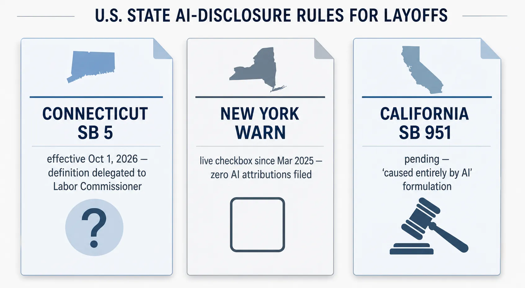 Comparison of Connecticut New York and California AI layoff disclosure rules
