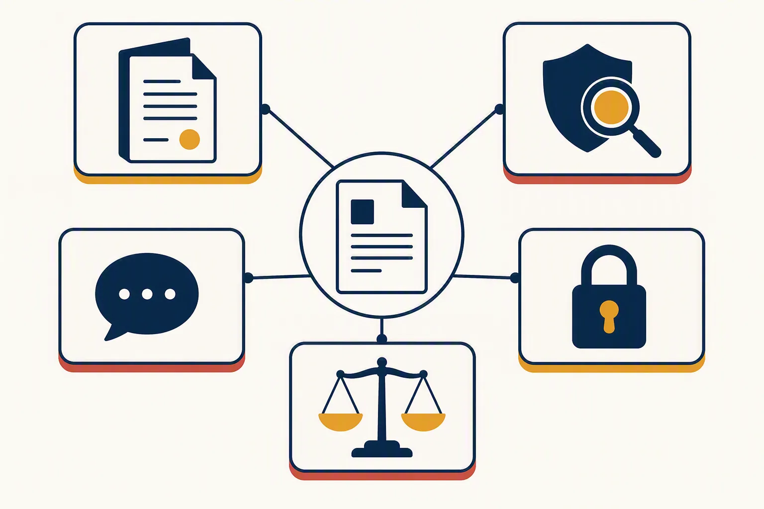 Diagram showing separate channels for contract rules, university review, speech, privacy, and legal obligations