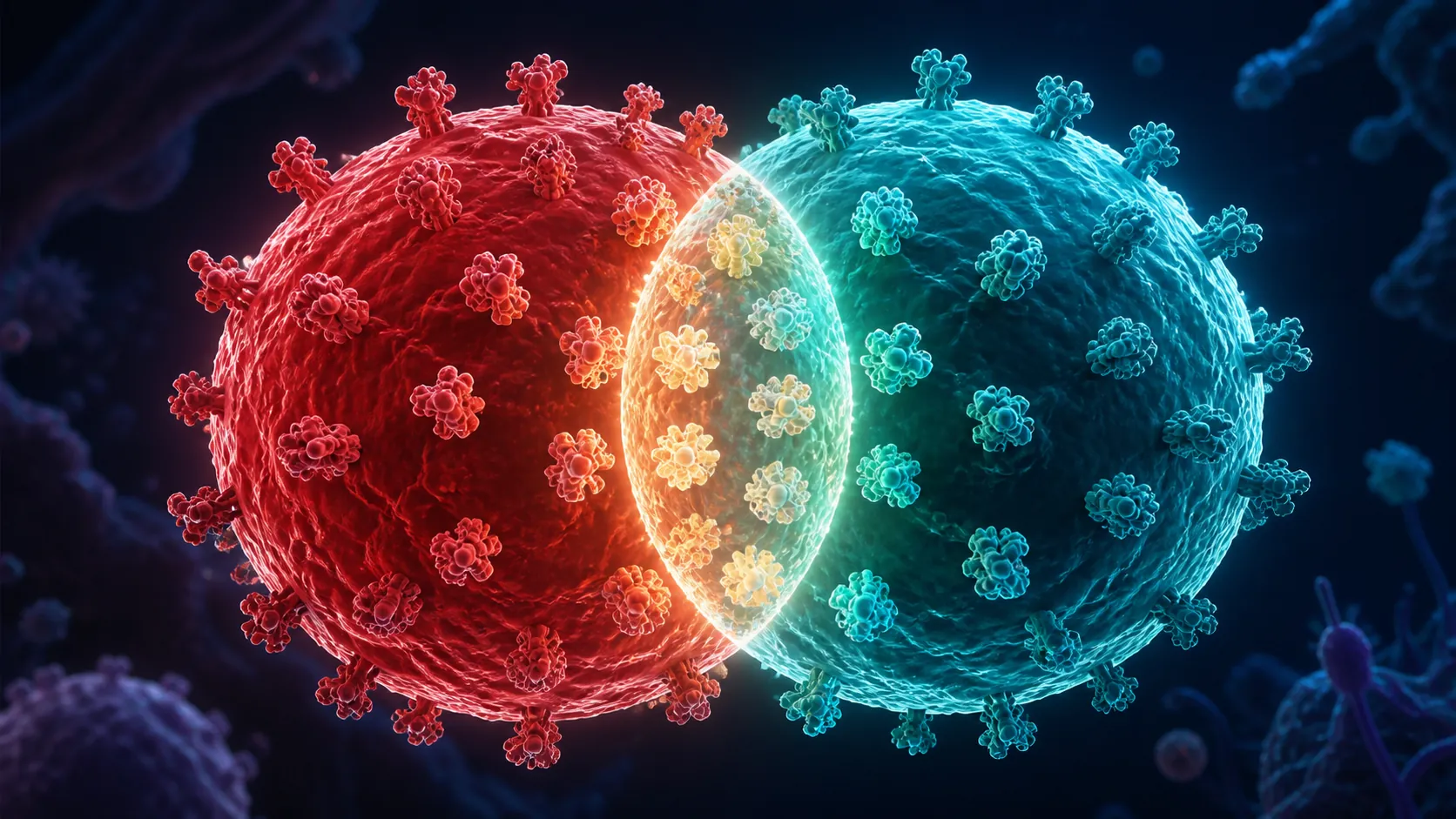 Overlapping molecular spheres representing competing checkpoint-immunotherapy franchises