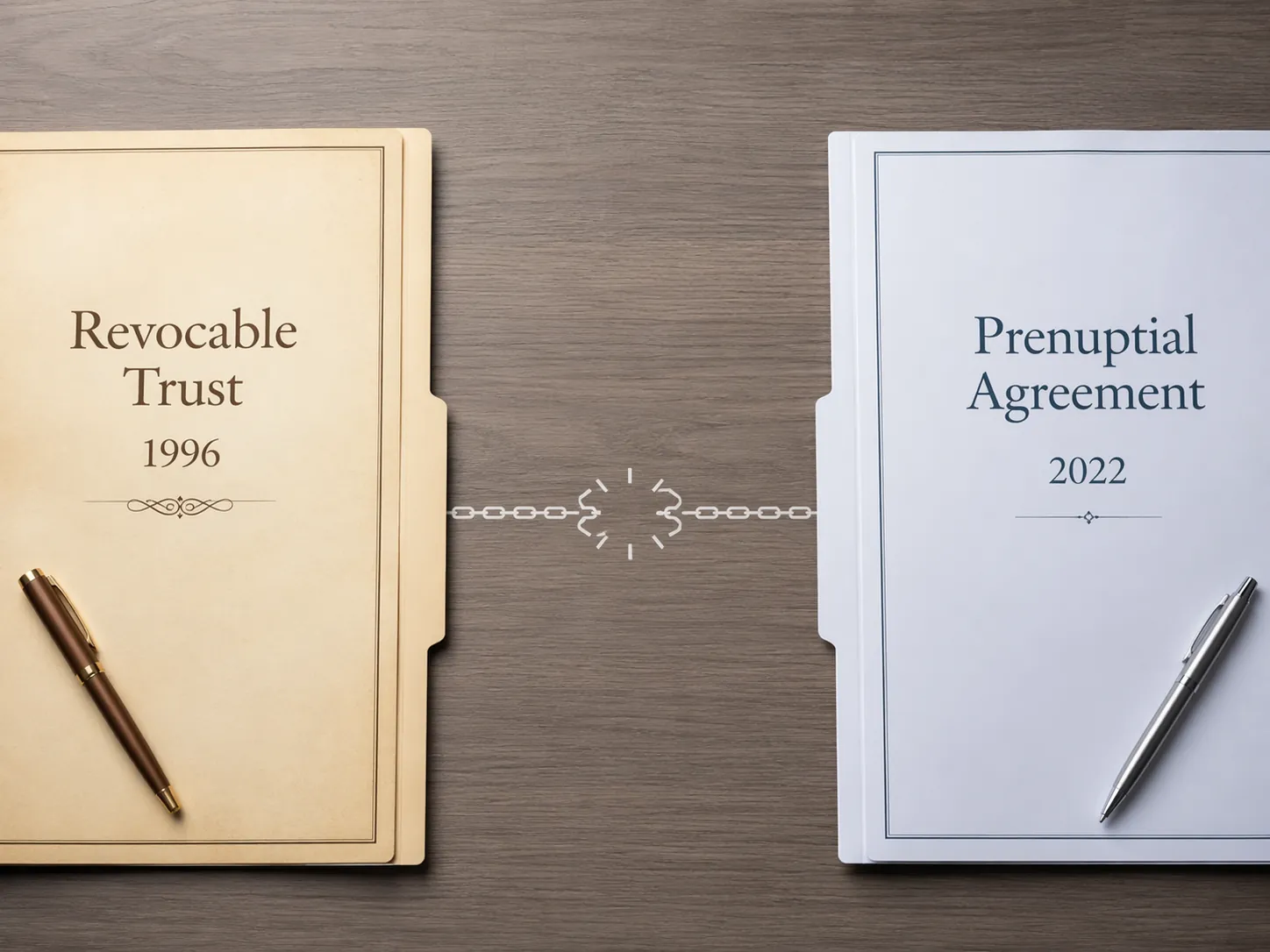 A 1996 revocable trust and a 2022 prenuptial agreement shown as disconnected documents