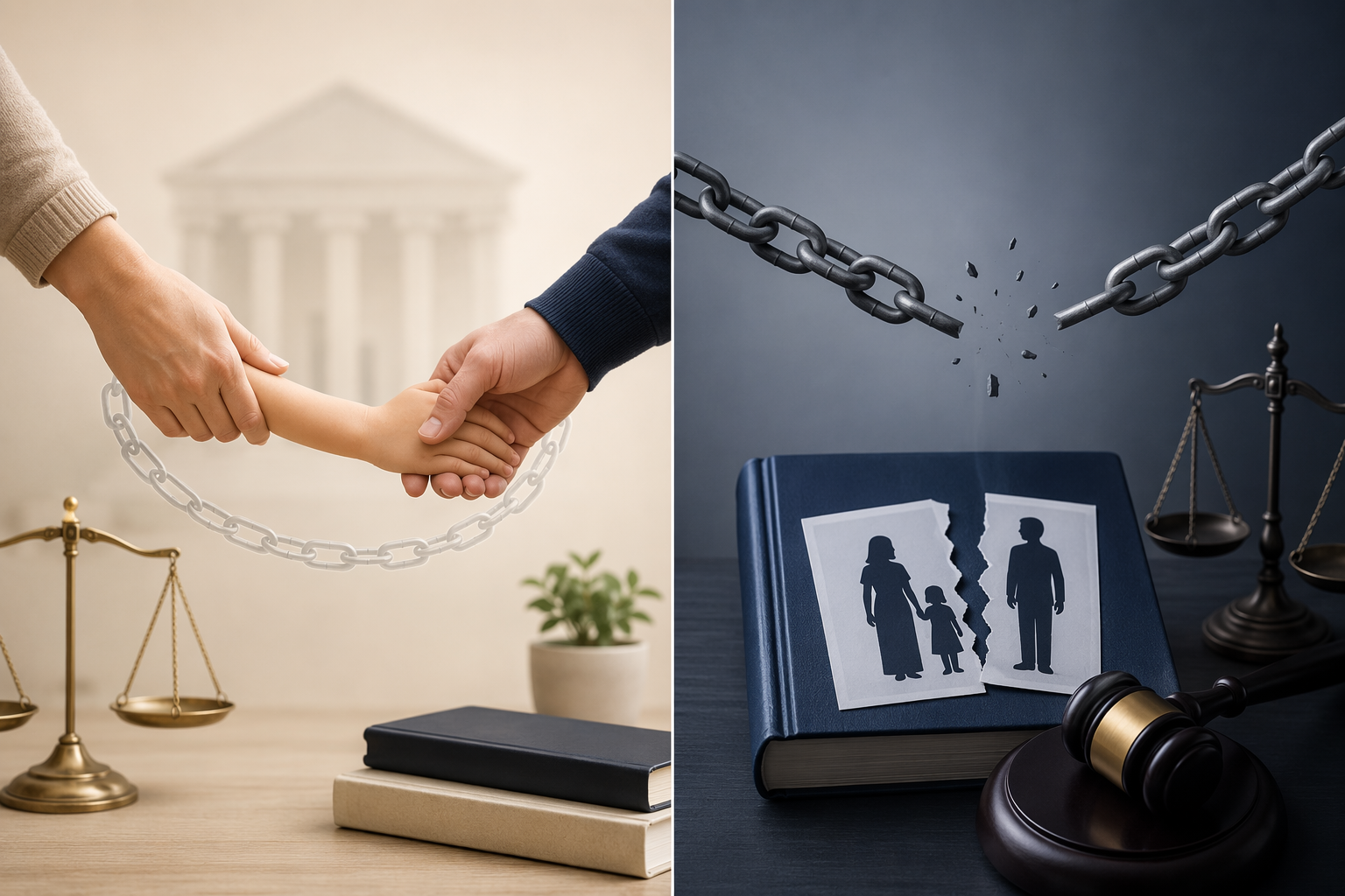 Side-by-side editorial comparison of voluntary custody relinquishment with retained rights and termination of parental rights