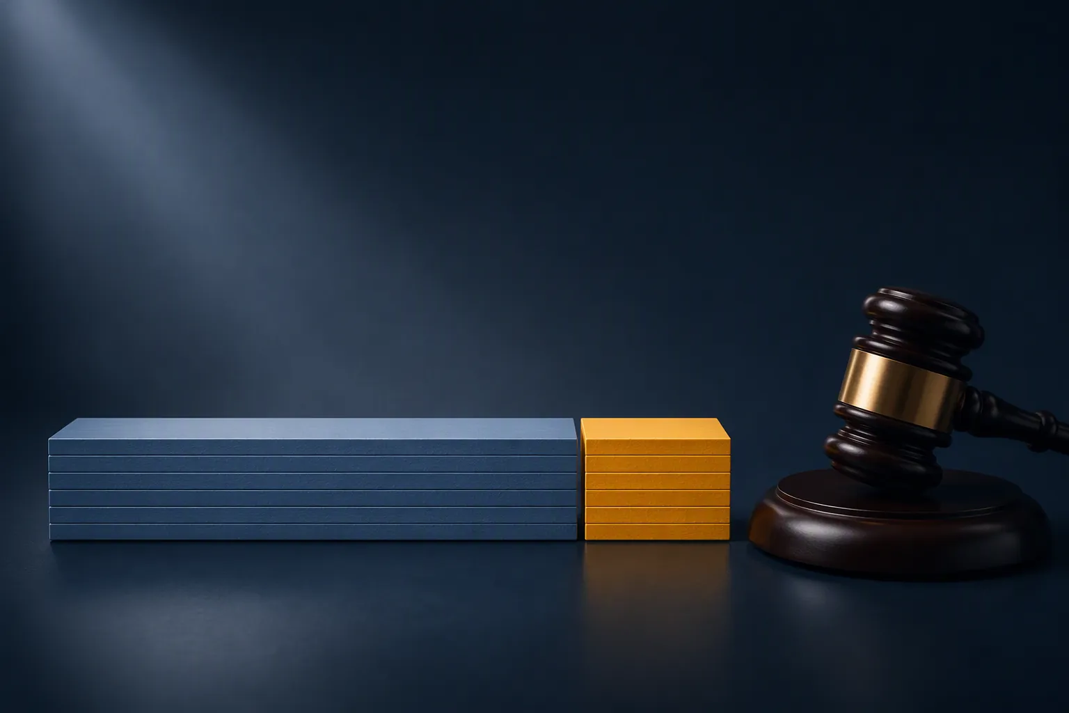 Sentencing timeline with a large prison-term block followed by a separate amber consecutive-term block beside a judge's gavel