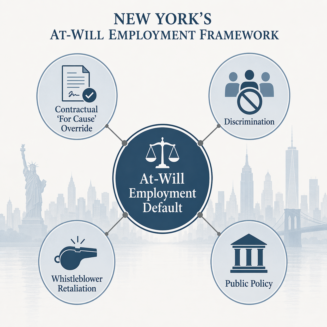 Infographic showing at-will employment default and four exceptions