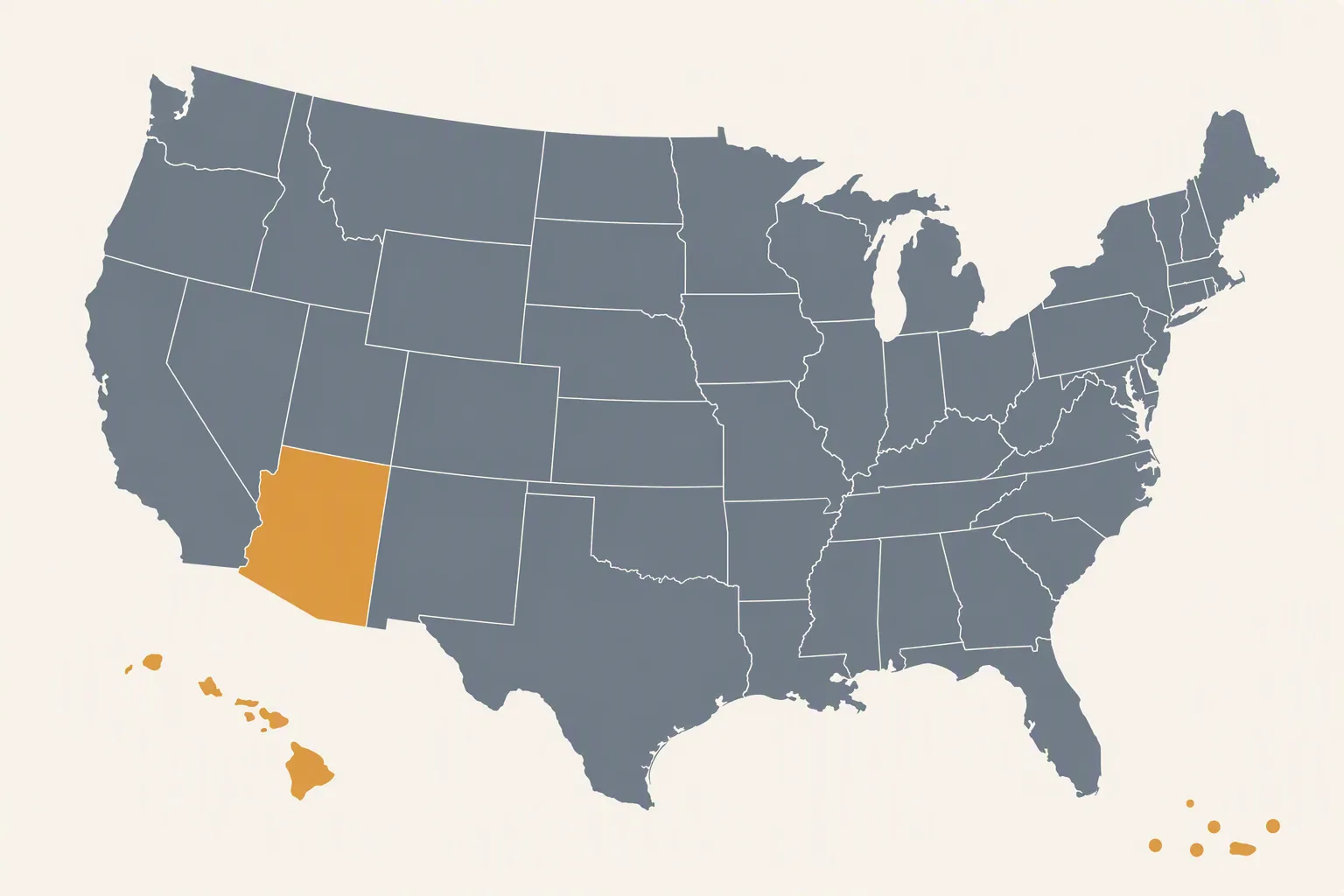 United States map with Hawaii, Arizona, and island territories highlighted as preserved exceptions