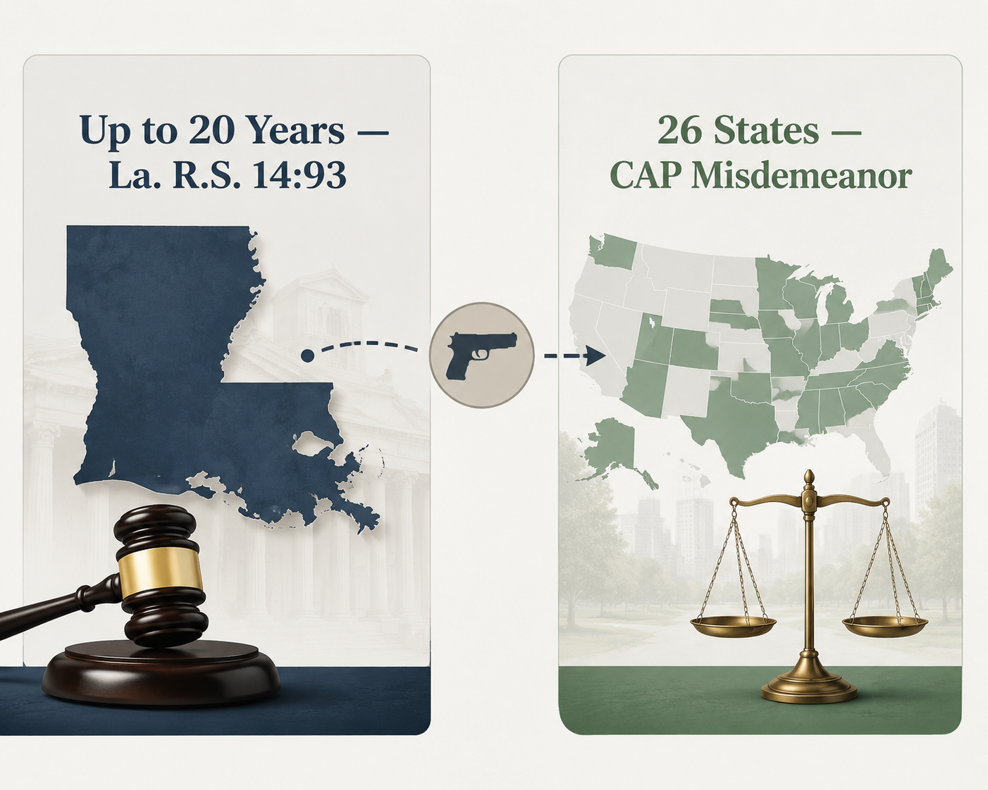 Comparison of Louisiana child cruelty exposure and 26 states with child access prevention misdemeanor frameworks
