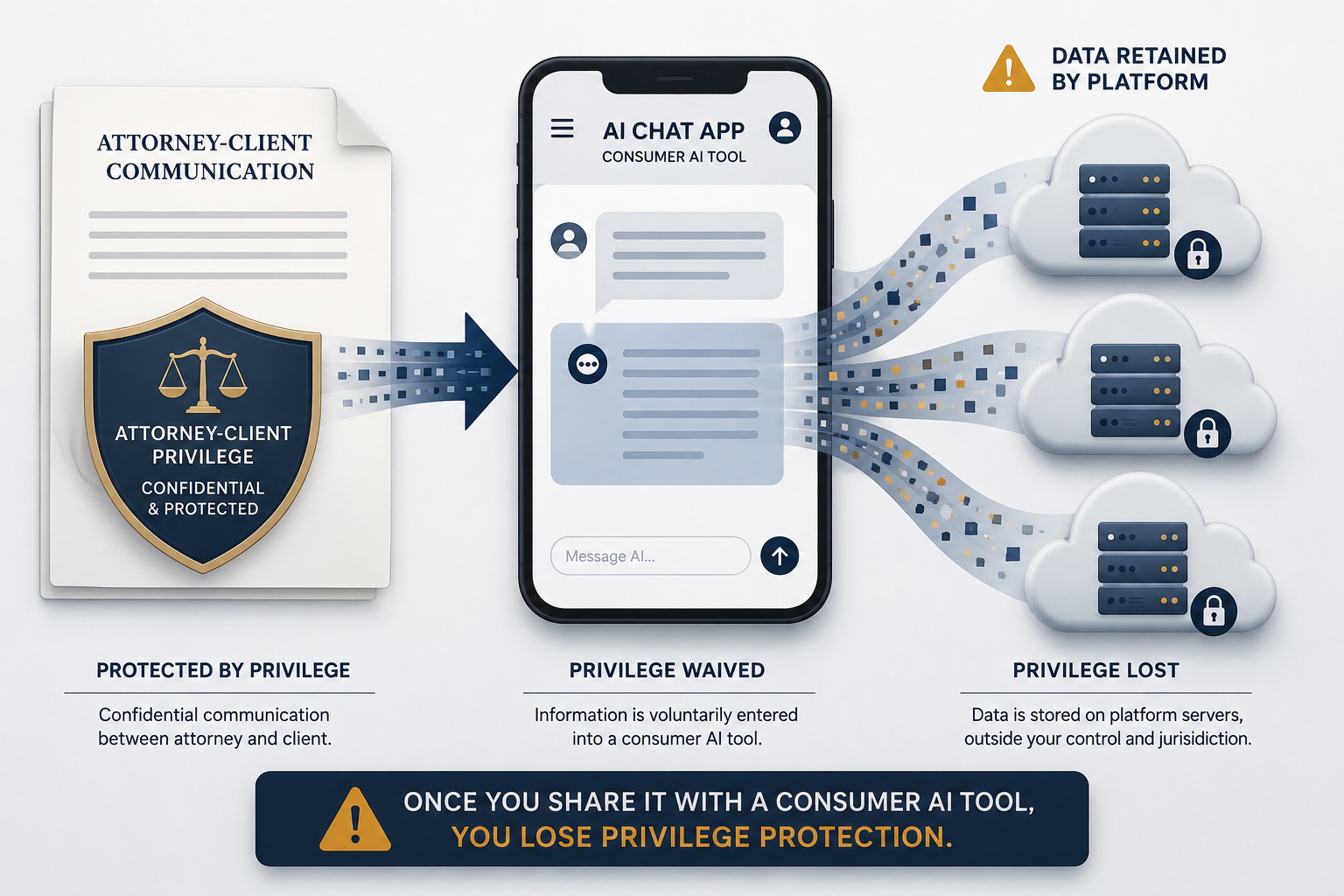 A legal privilege shield document sending data into a phone chatbot and outward to cloud servers
