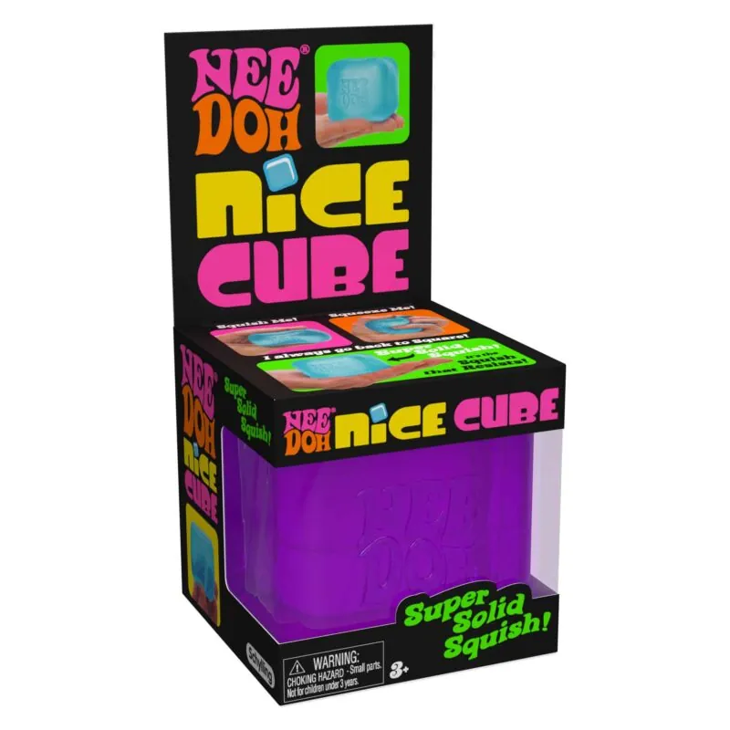 Schylling NeeDoh Nice Cube sensory squish toy shown in retail packaging
