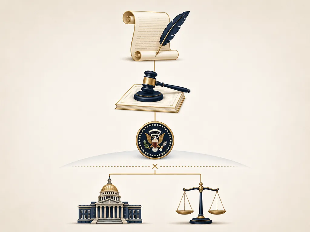 Legal authority hierarchy with Constitution, federal statute, executive order, state law, and court rules