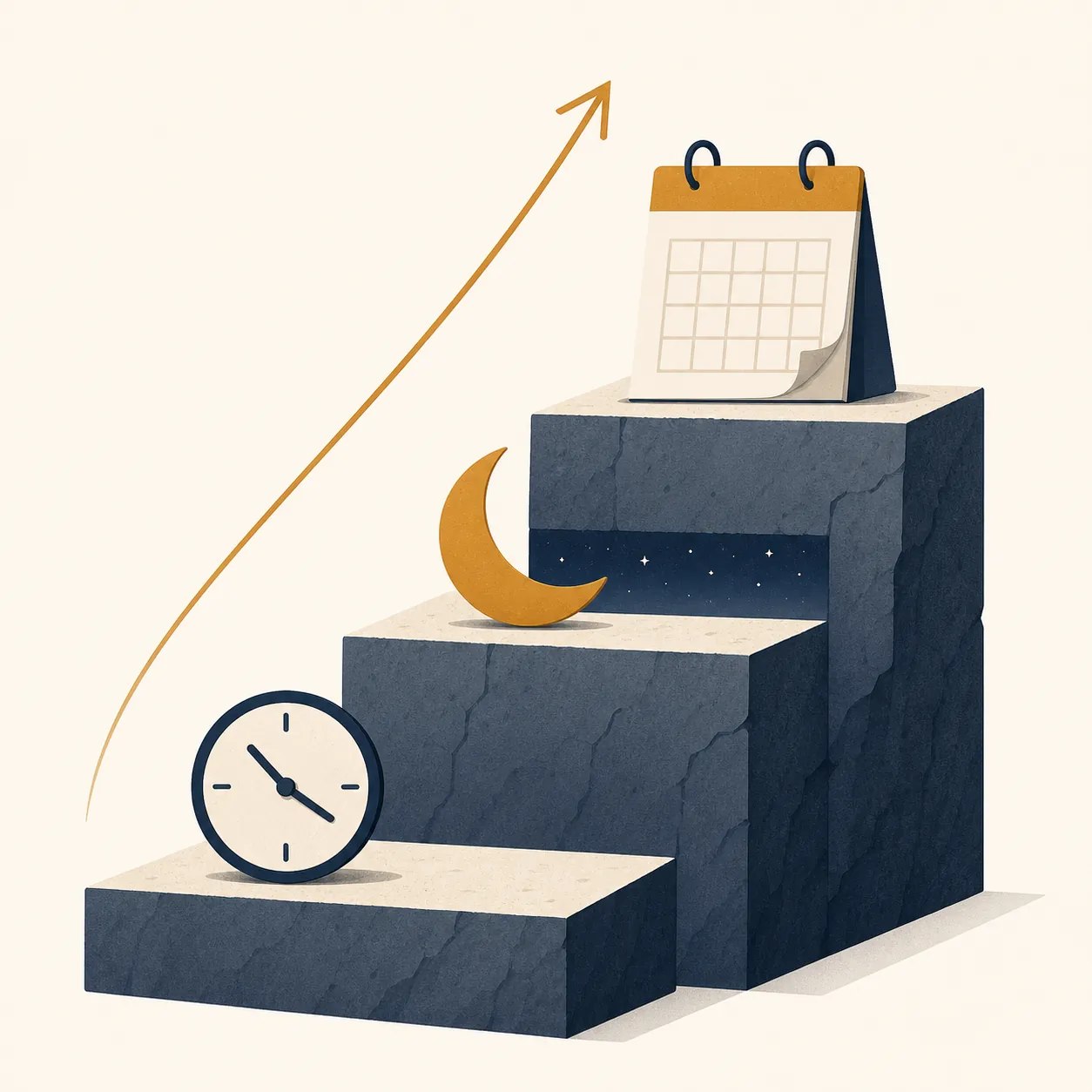 Three-step ladder showing a two-hour limit, Night Mode, and a longer commitment period