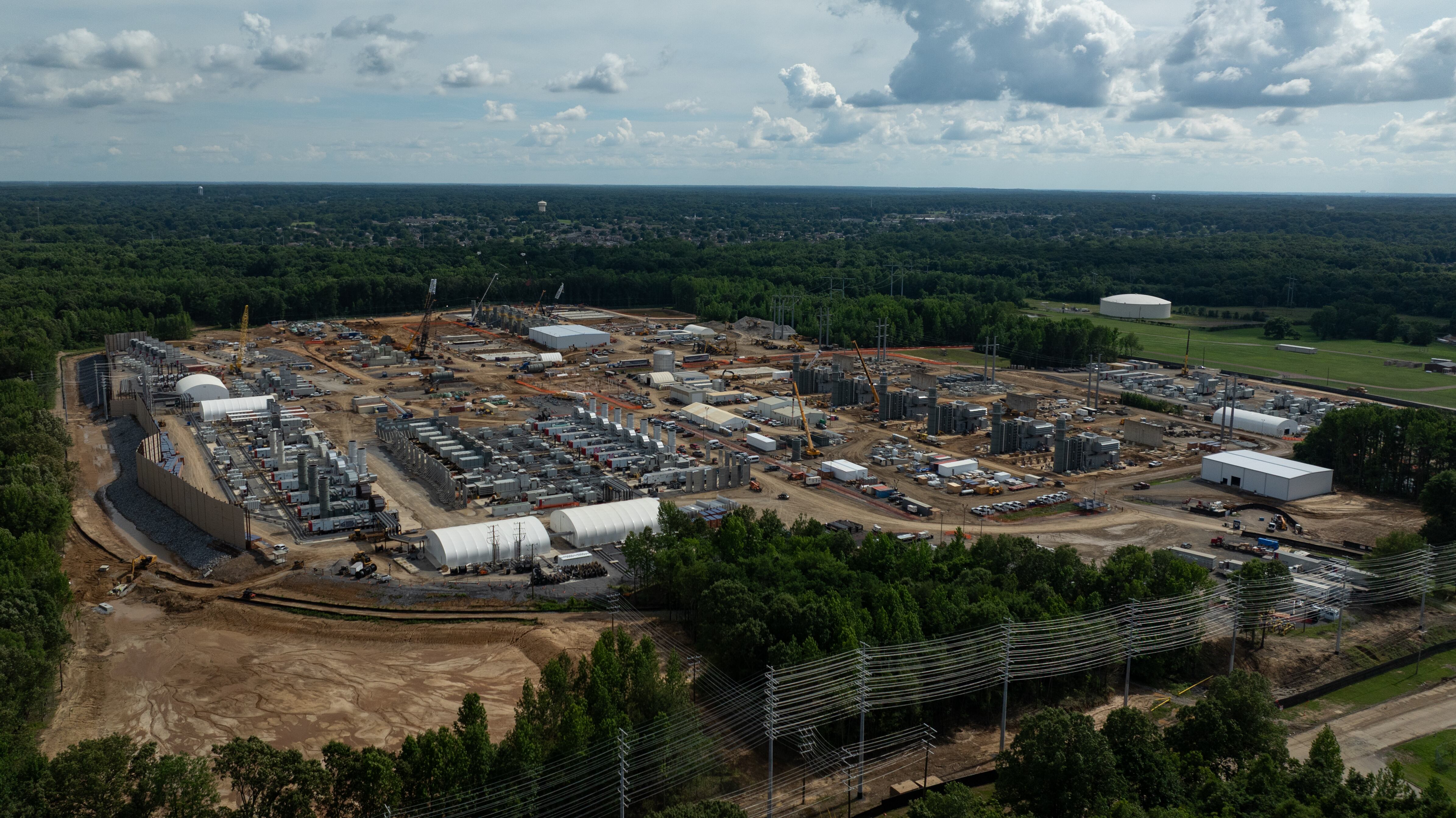 Industrial natural gas turbines at the xAI data center power plant in Southaven, Mississippi