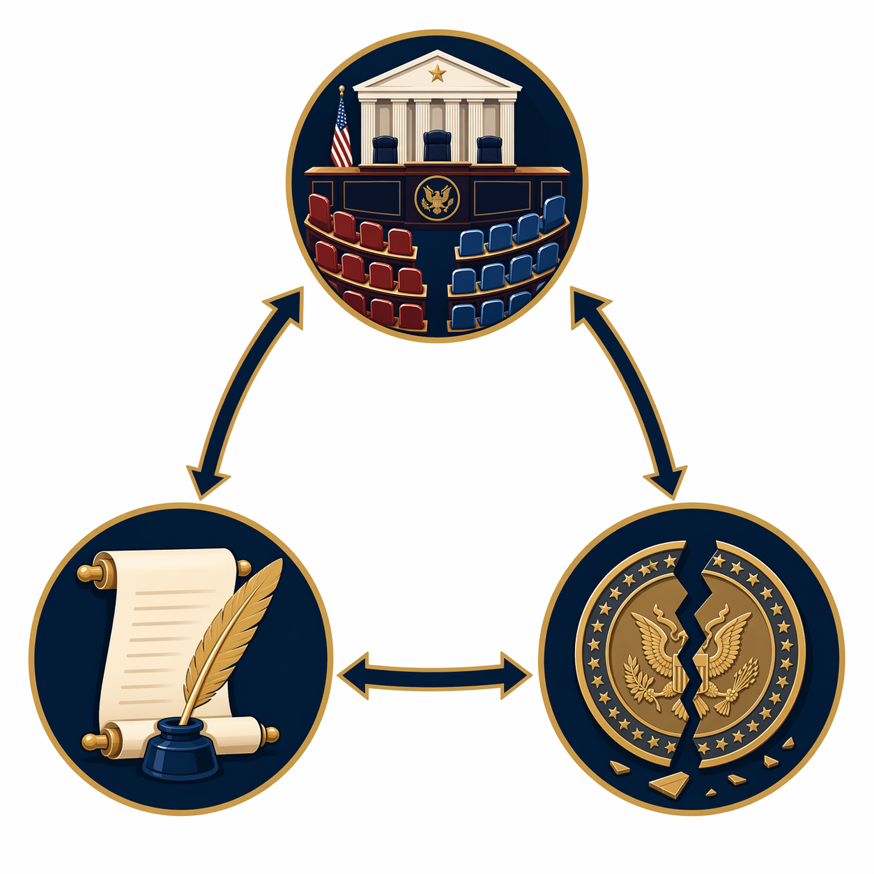 Triangle diagram connecting Senate committee math, Appointments Clause discretion, and weakened Impoundment Control Act enforcement