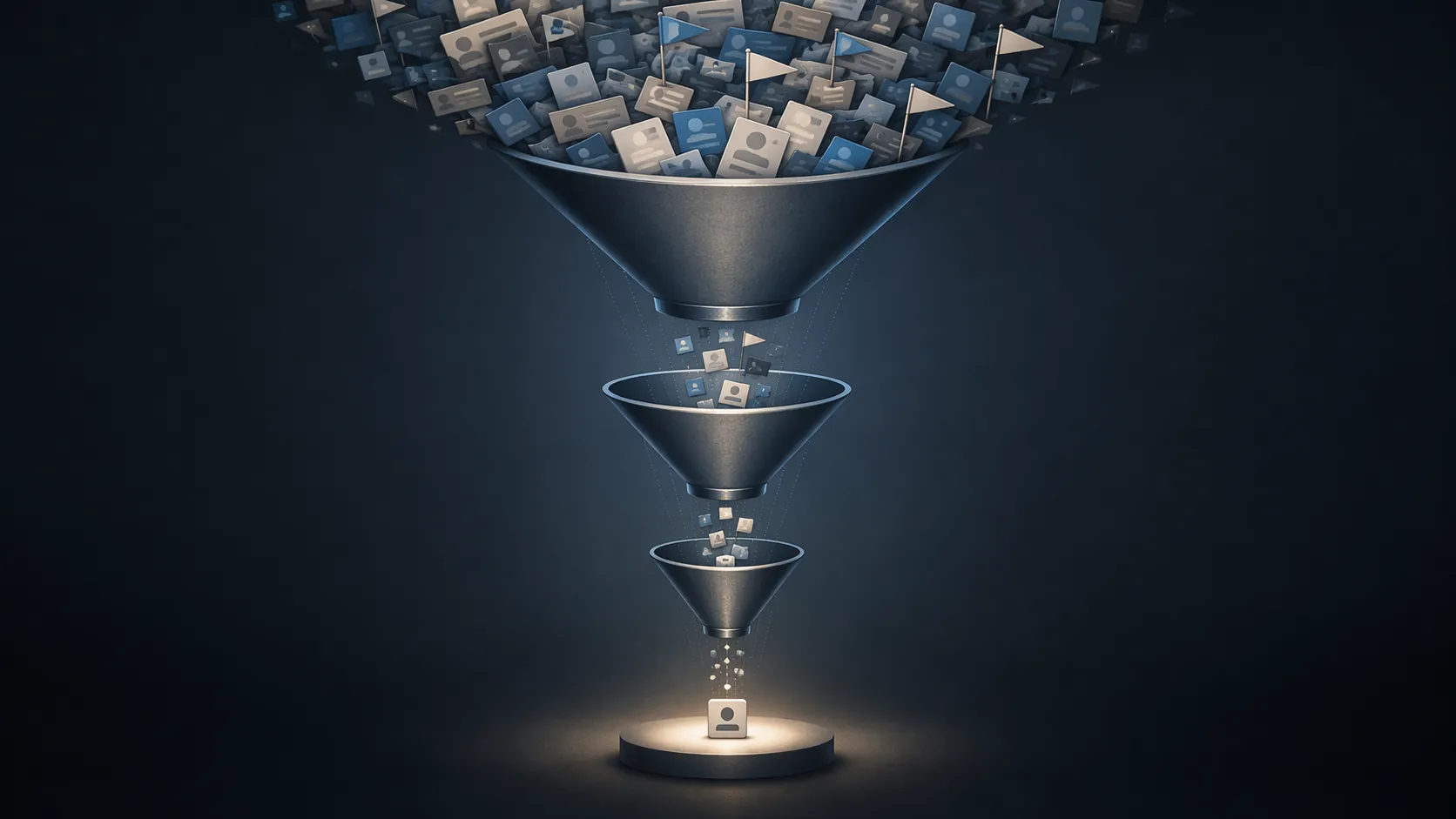 Multi-stage audit funnel reducing a large mass of database records into a small verified result