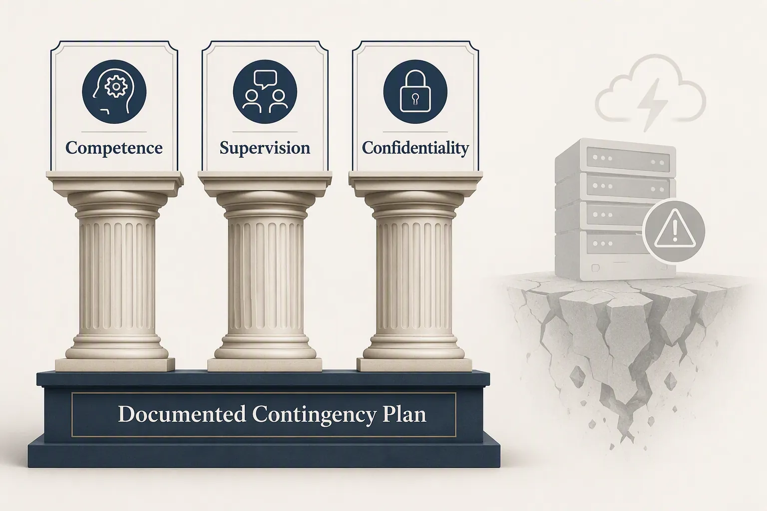 Infographic showing competence, supervision, and confidentiality supported by a documented contingency plan