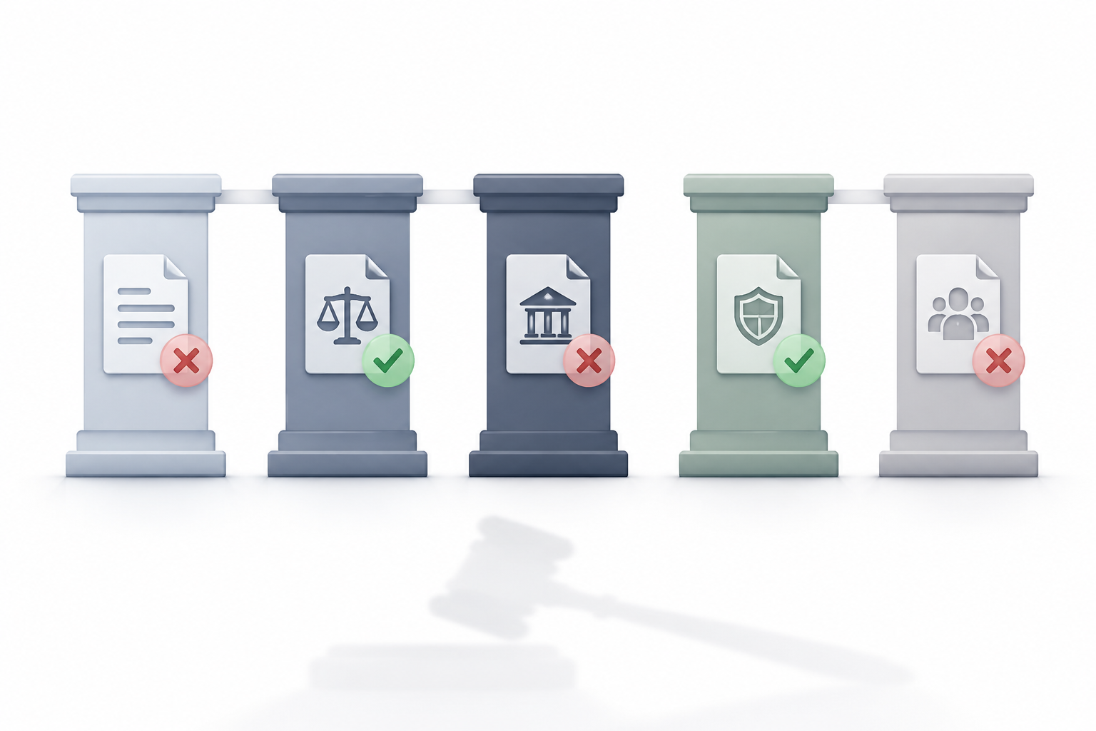 Five document pillars with green and red accents, suggesting different litigation outcomes across related ESA regulatory provisions.